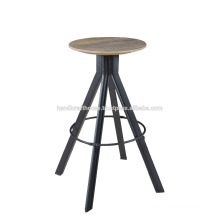 Industrial Round Wood Metal Bar Stool